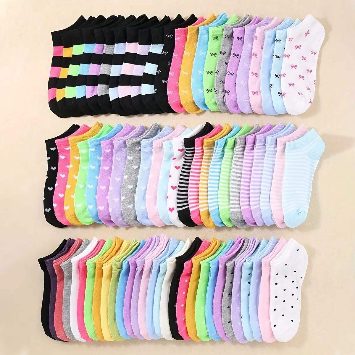 Athletic Ankle Socks, 20-40 Pairs Soft Breathable Knit Socks - Pastel & Bright Colors, All-Season Everyday Footwear for School, Family Outings