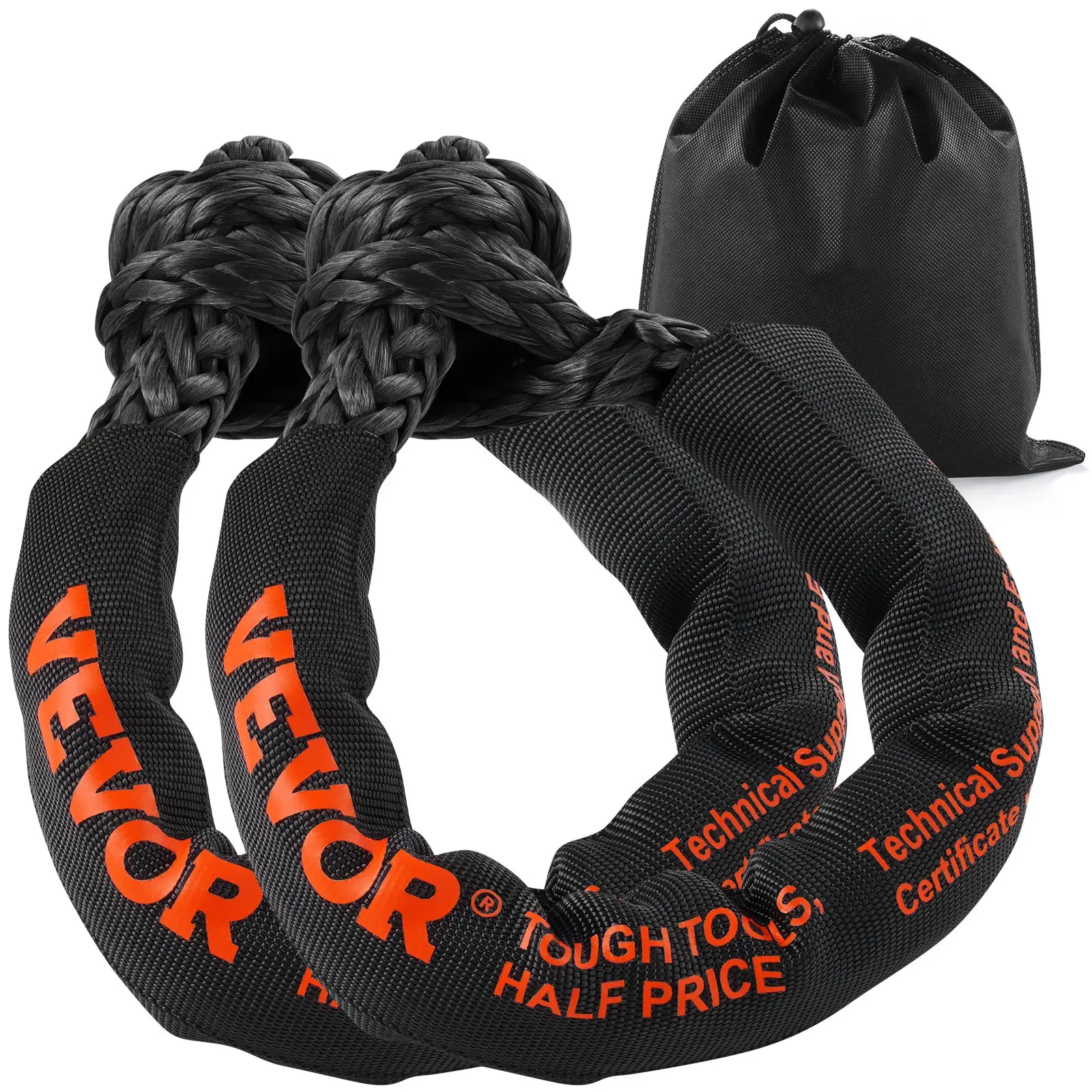 VEVOR Synthetic Soft Shackle, 1/2" x 22" (2 Pack) 44092 lbs (20 Ton) Breaking Strength Recovery Tow Shackles with Extra 2 Sleeves & Storage Bag for UTV, ATV, Trucks, Jeep, Off-Road Vehicles, Black