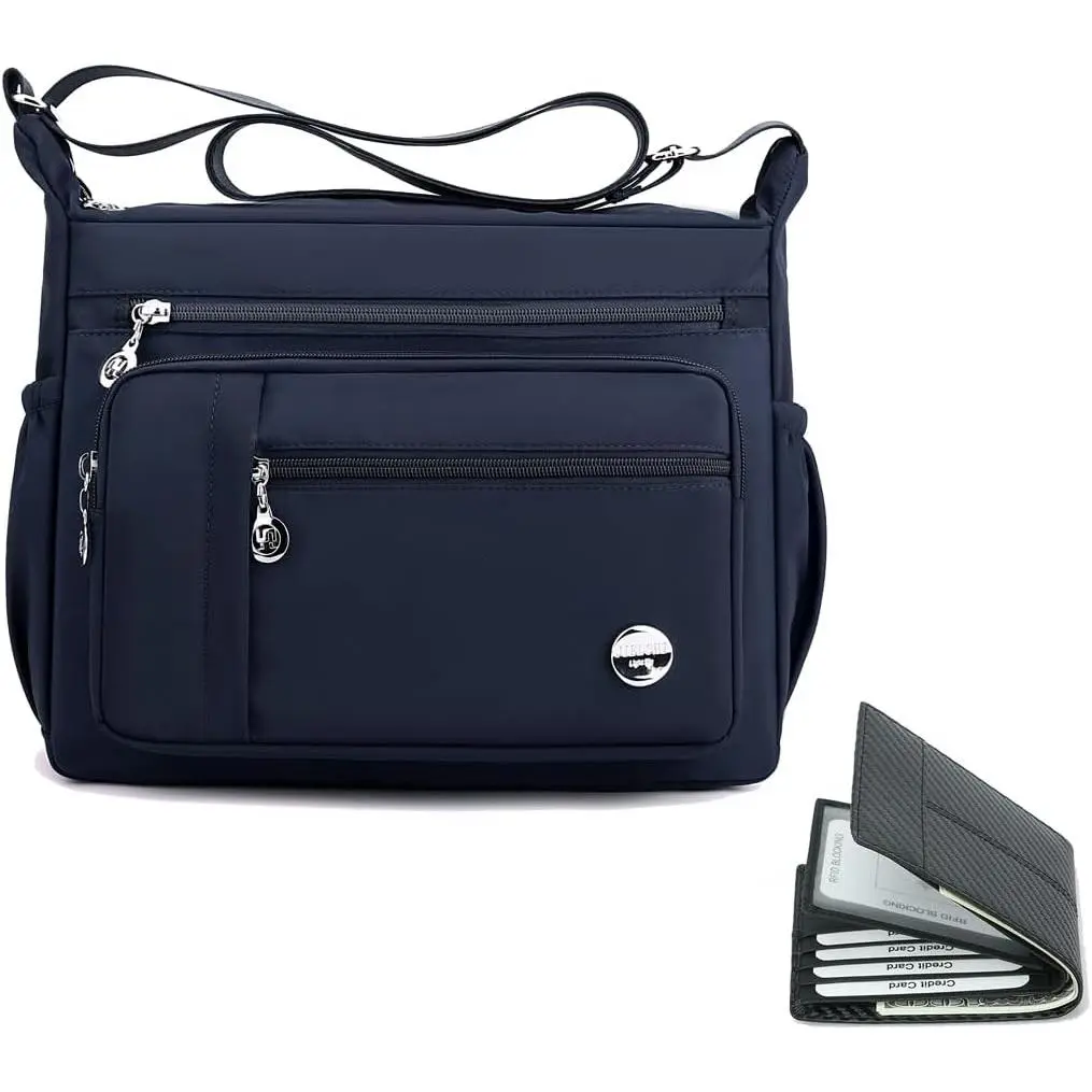 A bundling of -  bags and RFID card wallet for ladies(blue-large)