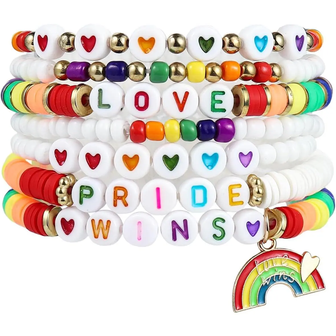 Rainbow LGBT Pride Bracelet Set  Heishi Beaded Colorful Bracelets for Women Men Elastic Love Wins Bracelet Friendship