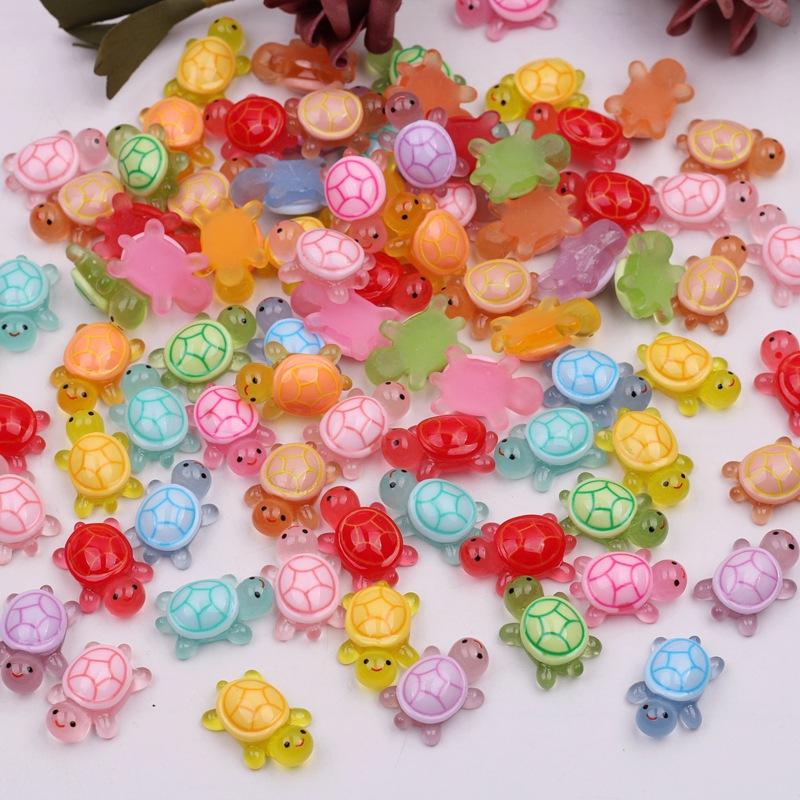 Night Glow Large Turtle+100pcs Mini Luminous Turtles Figurines Resin Craft Glowing Turtle Storage Ornament Landscape Desktop