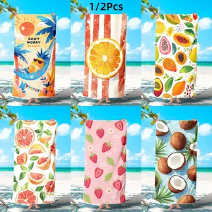 1/2Pcs Don't Worry Be Happy Pineapple Pattern Print Beach Towel, Tropical Palm Tree Summer Cartoon Quick Dry Towel,Swimming Absorbent Quick-Drying Bath Towel.Sports Cape, Beach and Seaside Swimming Pool Equipment