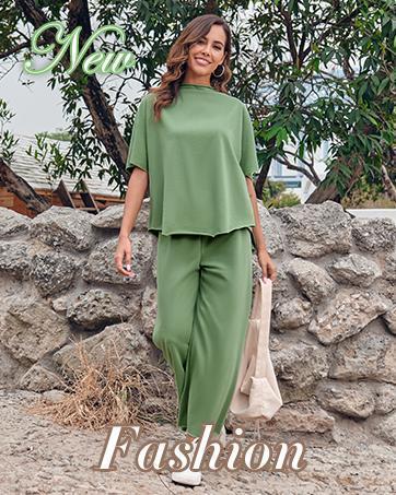 Imily Bela Women's Two Piece Outfits Crew Neck Pullover Tops 3/4 Batwing Sleeve Capelet Wide Leg Pants Casual Lounge Set