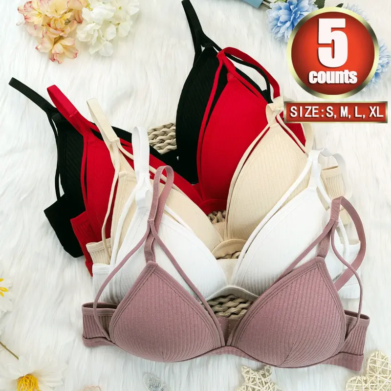 Women's Solid Wireless Bralette, Casual Comfy Adjustable Strap Wirefree Bras, Soft Comfortable Breathable Lingerie for Daily Wear