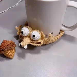 Handmade Crochet Coaster Set, Suitable For A Glacial Era Themed Party - Coasters In The Shape Of Glacial Era Squirrels And Hamsters, Relaxing Handmade, Decorative Fabric Table Protectors, Coasters