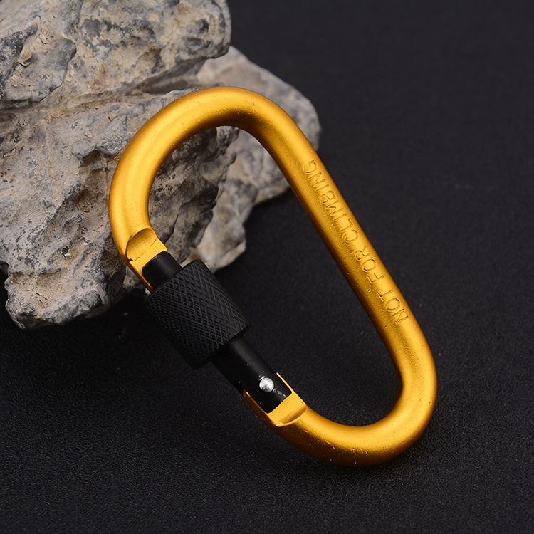 Outdoor Climbing Carabiner Hook Quick-Release D-Type Lockable Aluminum Alloy Extra Strong Durable Nut Keychain Backpack Water Bottle Clip 20 Load Capacity 80mm Length