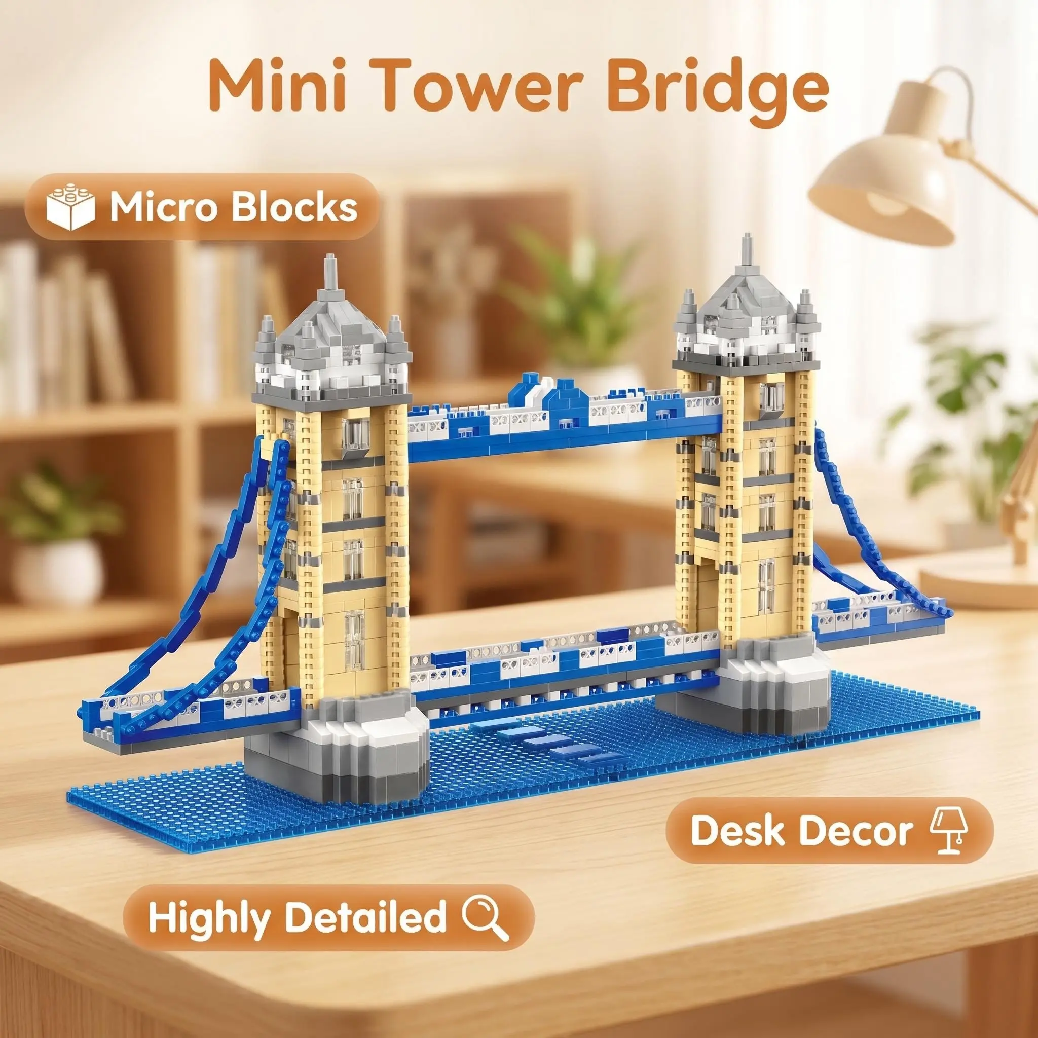 Tower Bridge Micro-Particle Building Blocks Set, World-Famous Landmark Twin Bridge DIY Model, Desktop Decor, Collectible Gift