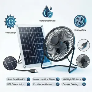 15W 8-inch Solar Powered Exhaust Fan with 6V High Conversion Monocrystalline Panel, Lightweight USB Portable Outdoor Cooling Ventilation Fan for Camping, RV