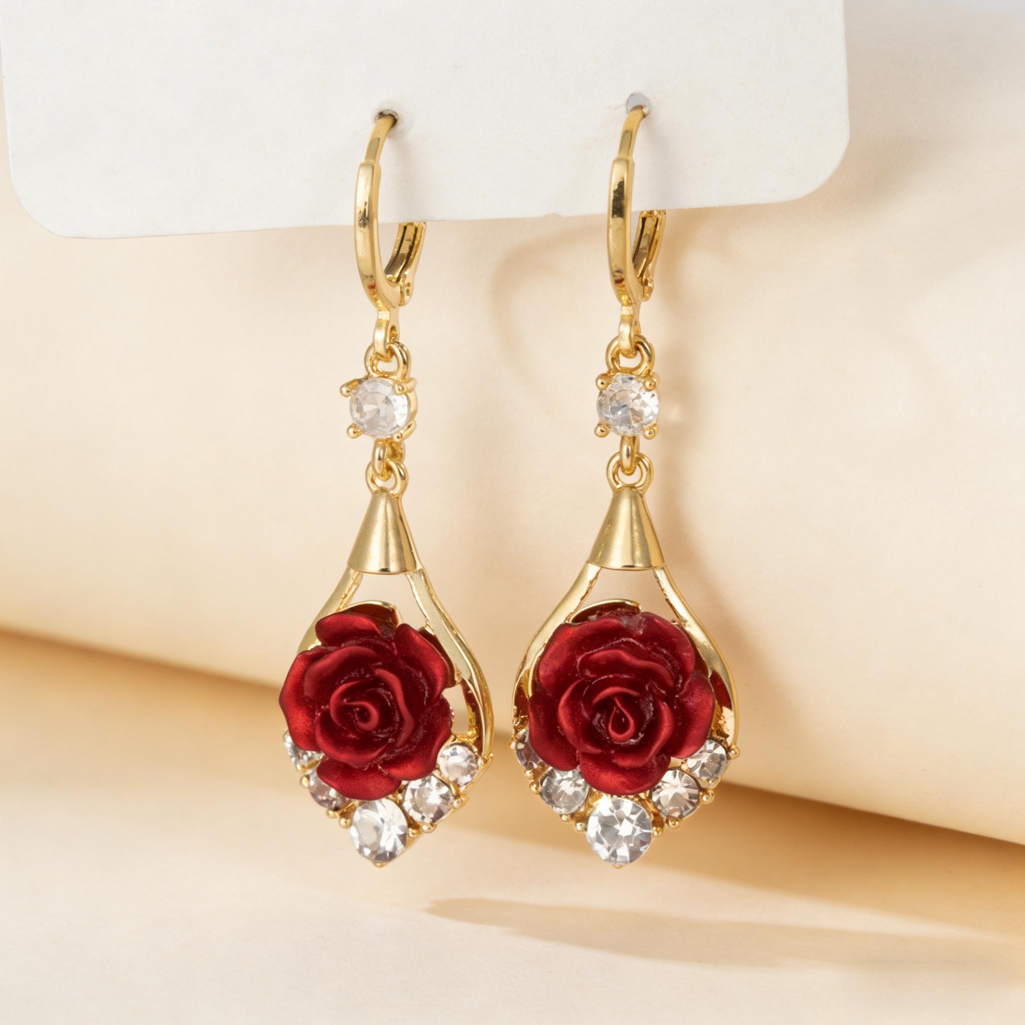 Rose Drop Earrings 14K Gold Plated Sparkling Crystal Tassel Design, Chic Elegant Fashion Jewelry Water Drop Earrings for Women 2025 DZEH4322