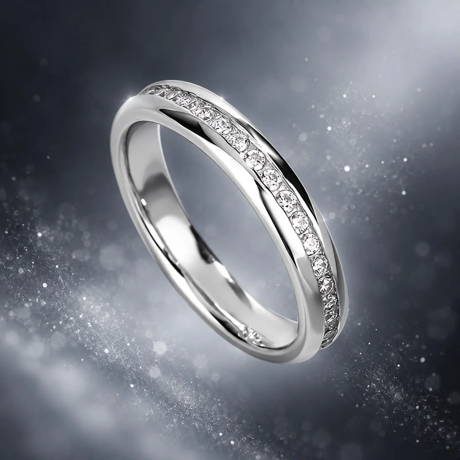 5-Pieces Women's 4mm Wide Hypoallergenic Stainless Steel Rings, Elegant Bohemian Round Cut Synthetic Zircon, Embellished Edge Design, Anti-Tarnish White Gold Plated Finish, Ideal Wedding & Engagement Band for Daily Wear