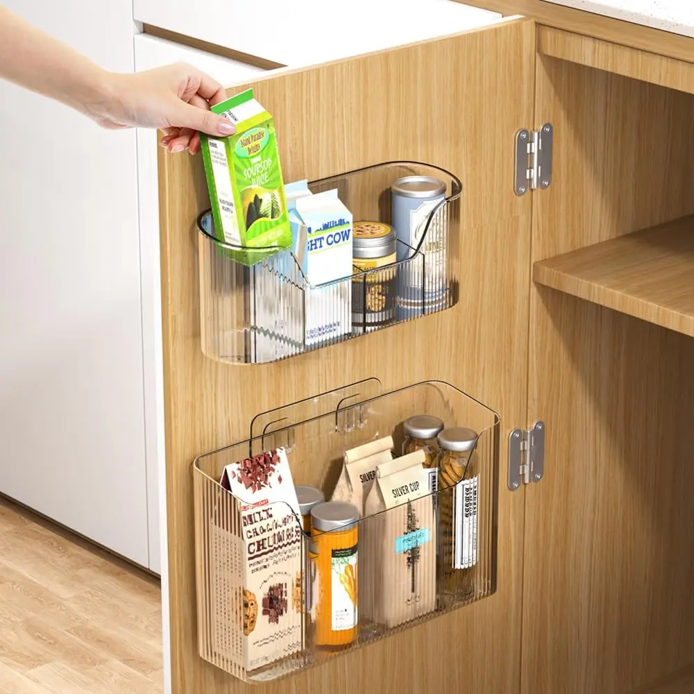 2 count Cabinet Door Organizer,Self Adhesive Kitchen Cabinet Organizer,Cabinet Door Storage Box for Bathroom/Kitchen/Living room,Storage shelf rv  haves. (transparent)