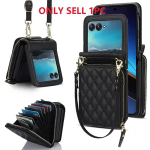 For Moto Razr Women's Wallet Phone Case Protector with Lanyard, Cellphone Casing, Smartphone Accessories, Small Leather Purse Credit Card Slot, Durable Anti-Slip Protective Full Cover, Protective Shell, Fits Motorola Razr Ultra Series Gift Protection