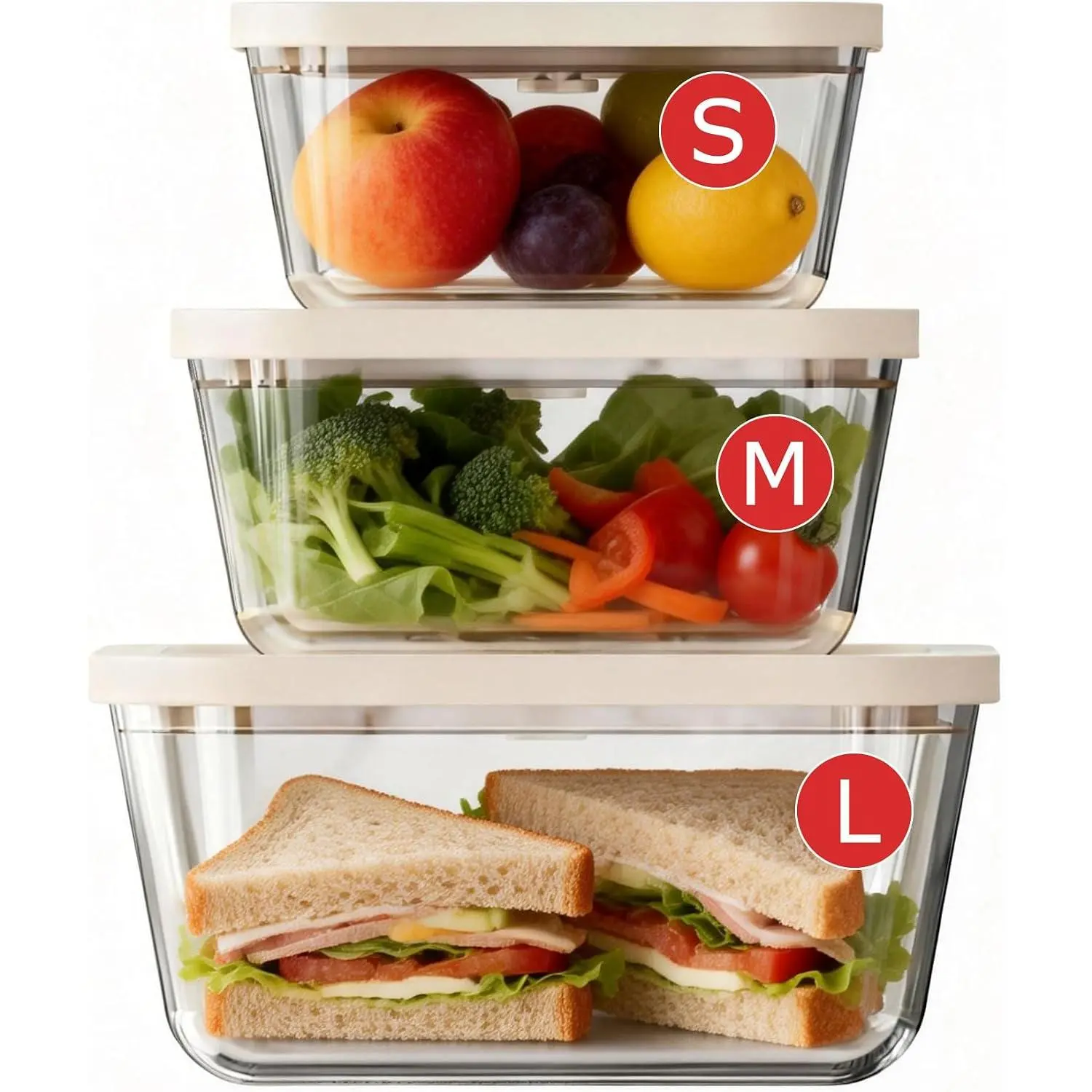 Glass Vacuum Seal Containers for  Storamge, Vacuum Container with Time Recording Disk, 3 count set (S, M, L), , Dishwasher, Freezer & Microwave Safe Works with Handheld Vacuum Sealer Machine