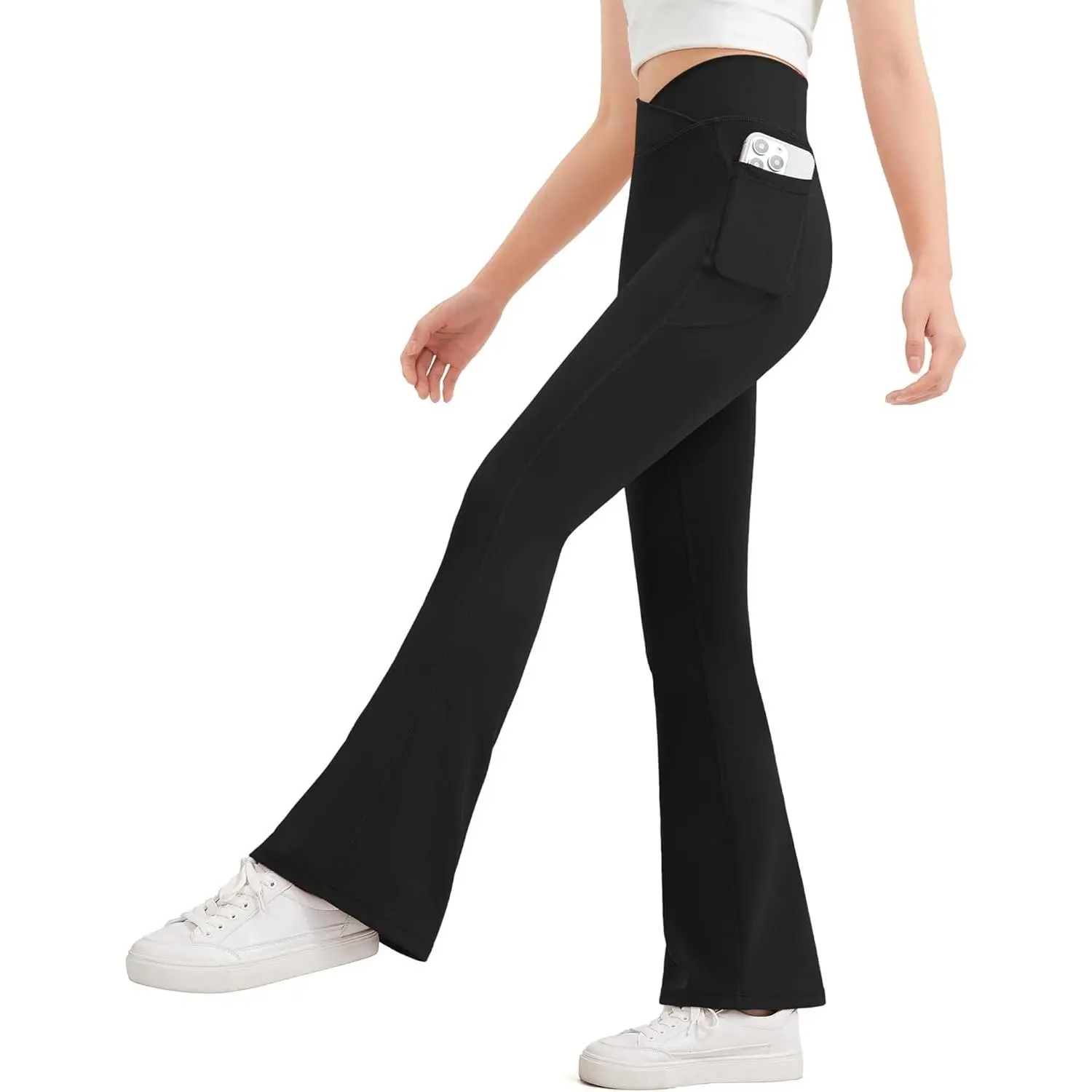 Girls Flare Leggings Kids Bell Bottom Yoga Pants with Pockets, High Waisted, Soft 4-Way Stretch, Breathable Fabric, Athletic for Teen Dance Jazz Gymnastics School and Daily Wear