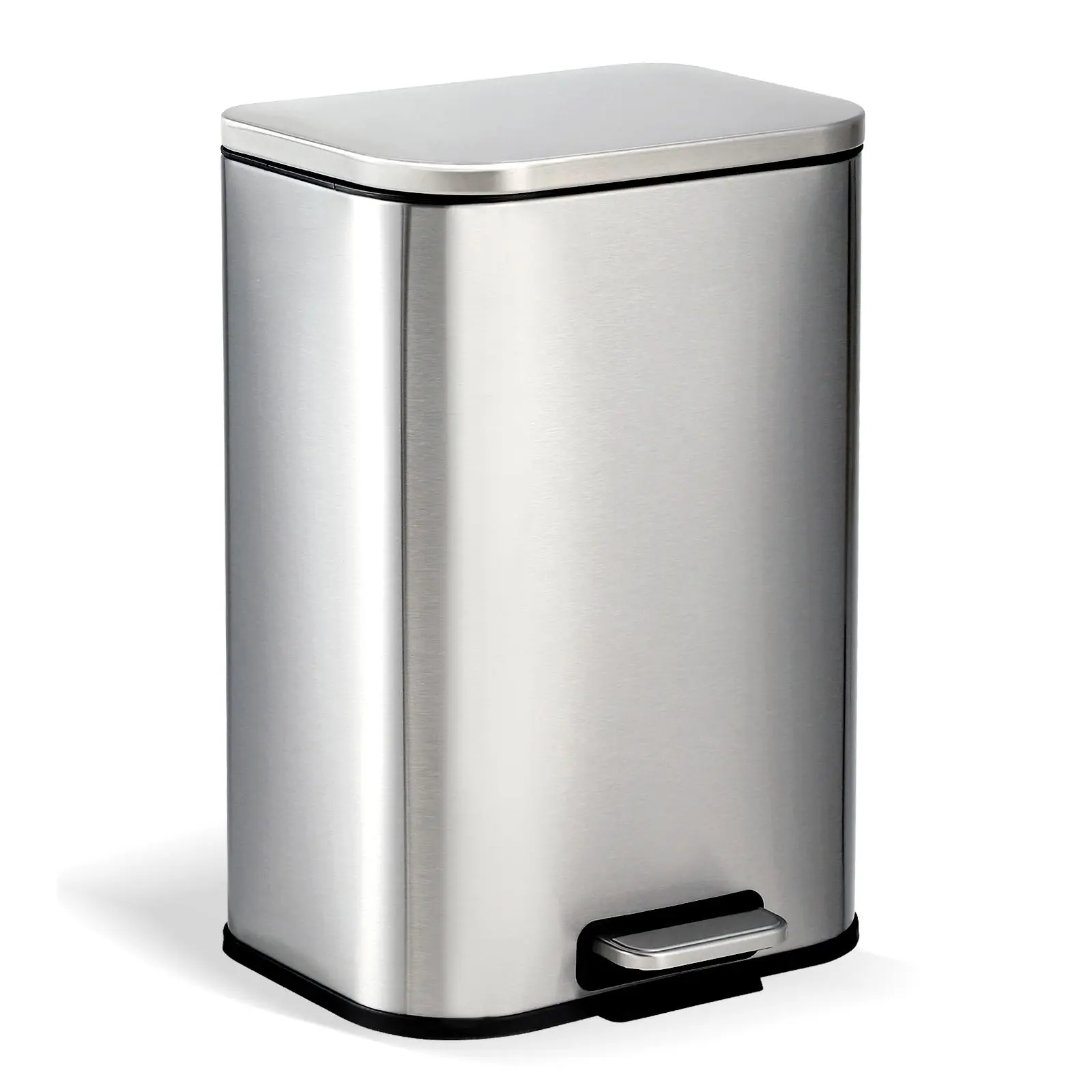 Stainless Steel Trash Can with Soft Close Lid Fingerprint Proof Step Garbage Can Rectangular Slim Waste Basket with Removable Inner Bucket Recycle Bin Trash Can for Kitchen Bathroom Bedroom Office Home 13 Gallon 50L