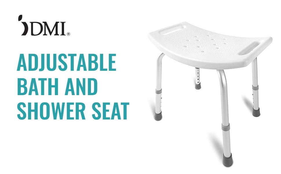 DMI Shower Chair Bath Seat for Tub or Shower Bench for Inside Shower, Made of Non Slip Aluminum with Seat, No Needed,, Holds Weight up to 300 Pounds, Bath Bench, White