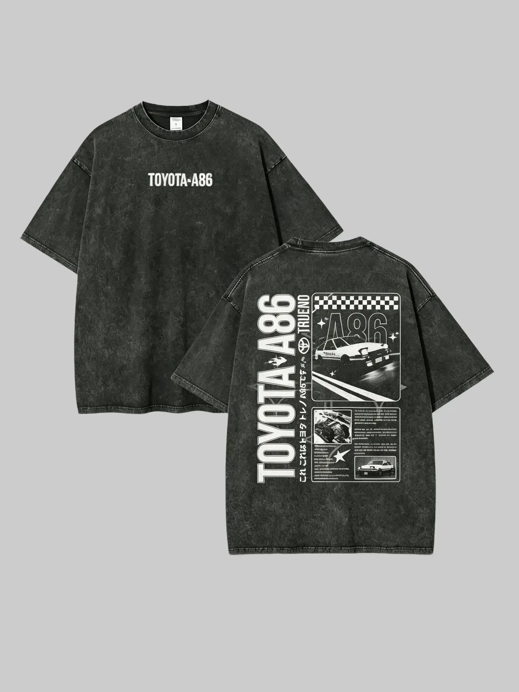 Men's Vintage Round Neck Cotton Fabric T-Shirt - Oversized Loose Fit Menswear Short Sleeve JDM Drift Racing Car Graphic Distressed Retro Streetwear Top (Cold Wash Recommended, Machine Washable, Outdoors)