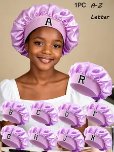 1PC A-Z Letter Sleep Cap for Kids, Elastic Comfortable Hair Protection Hat and Headband, Suitable for 8-16  Years Old Children, Girls' Curly Hair Sleep Cap Teenager Bonnet Sleep,  All Seasons Casual Style