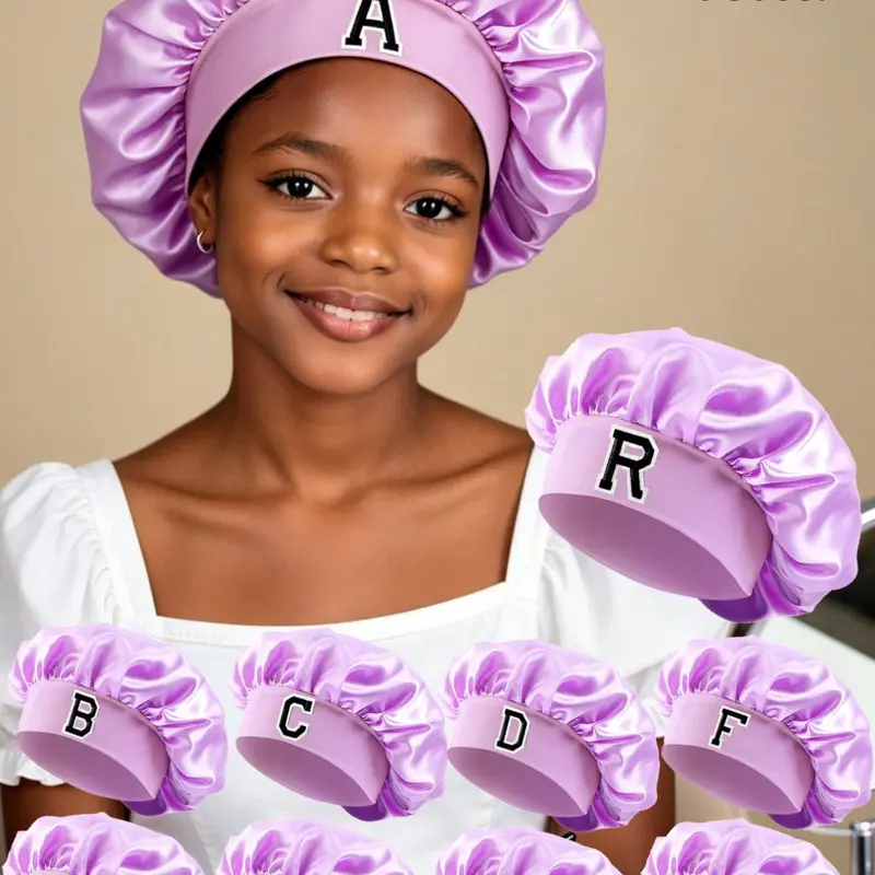 1PC A-Z Letter Sleep Cap for Kids, Elastic Comfortable Hair Protection Hat and Headband, Suitable for 8-16 Years Old Children, Girls' Curly Hair Sleep Cap Teenager Bonnet Sleep, All Seasons Casual Style, Curly Hair Nightcap