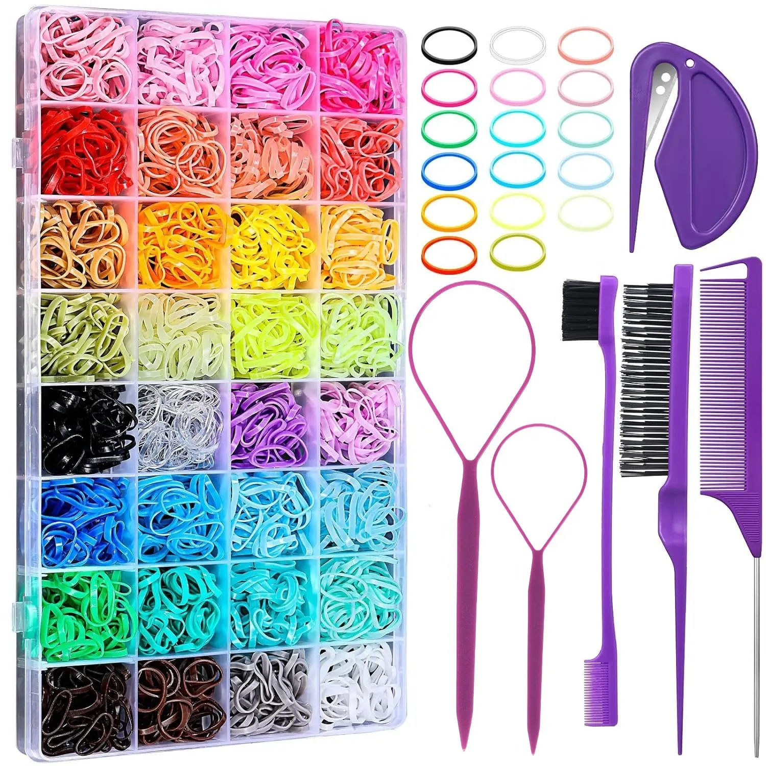 Heatless Styling Tool Set, Hair Accessories Kit, Elastic Bands, Tail Comb, Edge Brush, No Heat Hairstyles for Girls and Women, Heat Free Styler