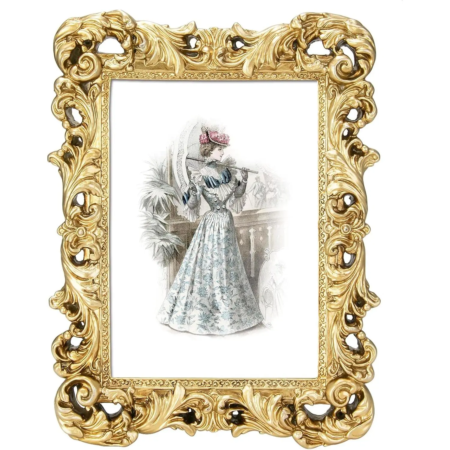 5x7 Picture Frames  Photo Frame with Glass Front Antique Picture Frame for Tabletop Wall  (5x7, Light Golden)