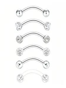 Stainless Steel Curved Barbell Eyebrow Rings Set, Multi-Style Clear CZ Inlaid Rook Daith Piercing Jewelry, Hypoallergenic Flexible Bioflex Curved Body Piercing Eyebrow Piercing for Women Men