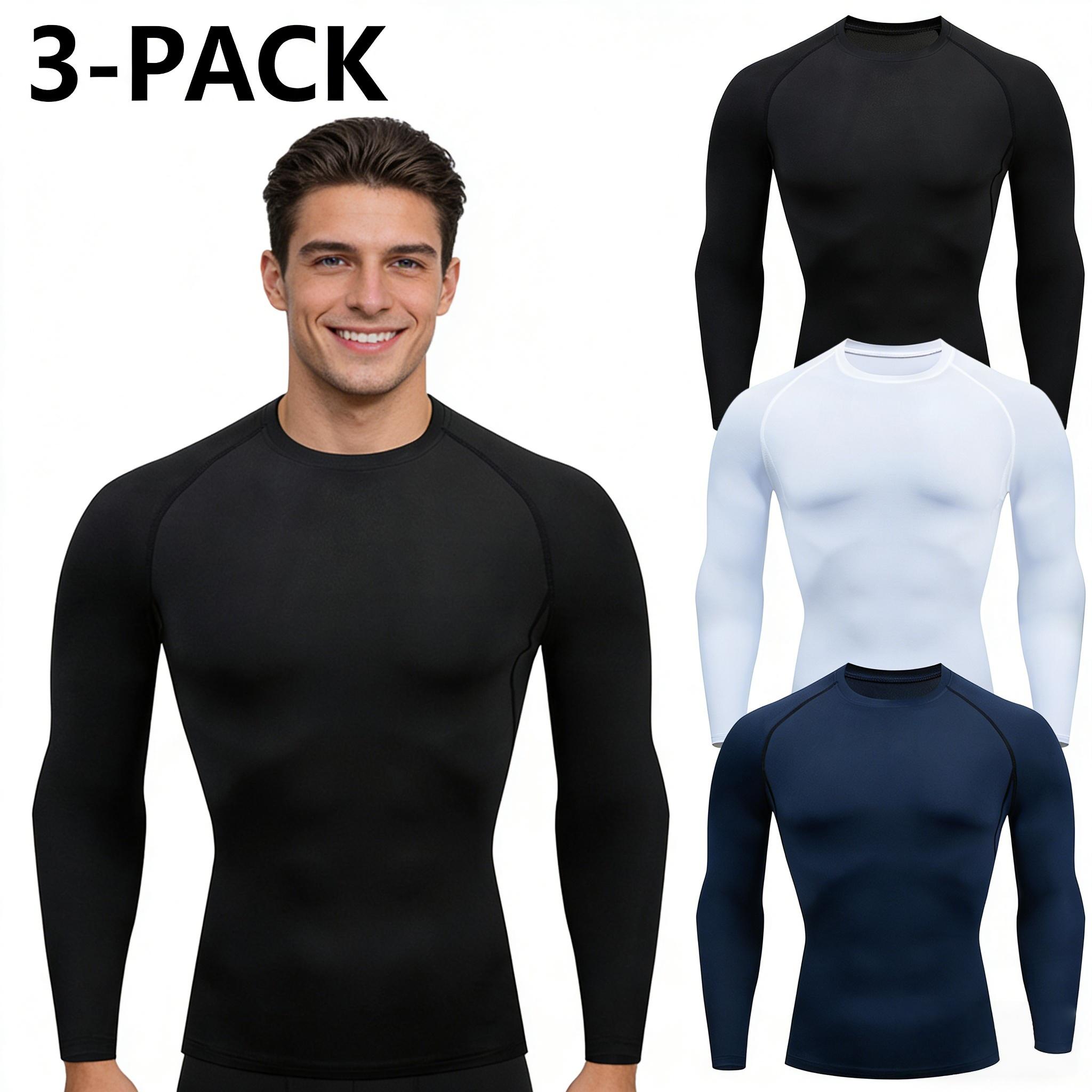 3 Pack Men's Compression Long Sleeve Shirts Quick Dry Moisture Wicking Gym Workout Tops