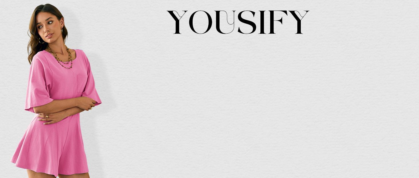 Imily Bela  Rompers for Women 2025 Spring Outfits Summer Casual Short Sleeve Crew Neck Loose Jumpsuits with Pocke