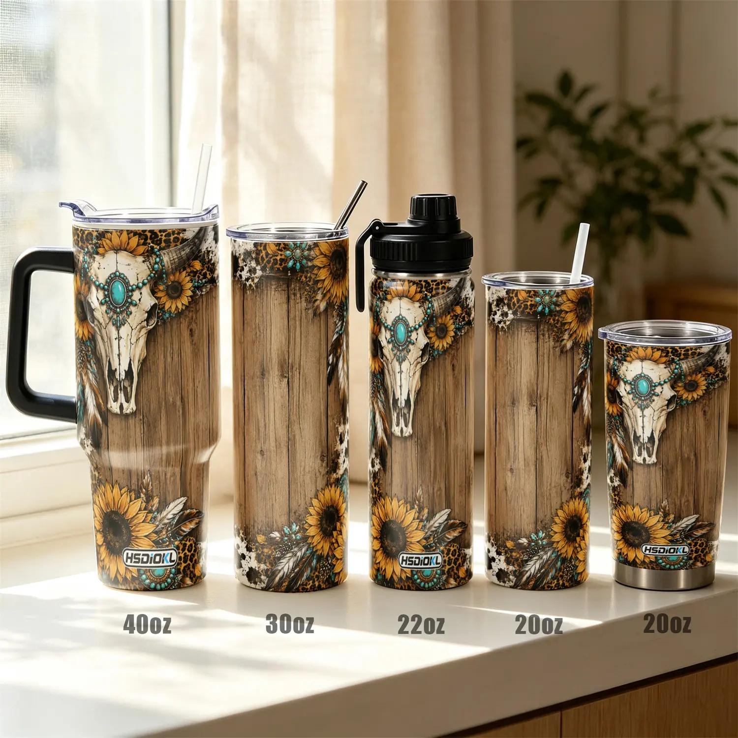 1pc 40oz/30oz/22oz/20oz Stainless Steel Tumbler, Western Cow Skull Sunflower Vacuum Insulated Cup with Leak Proof Lid, Double Wall Sweat Proof Travel Mug, UV Print Leopard Cowhide Design, Ideal Gift for Family Friends, Fits Car Cup Holder