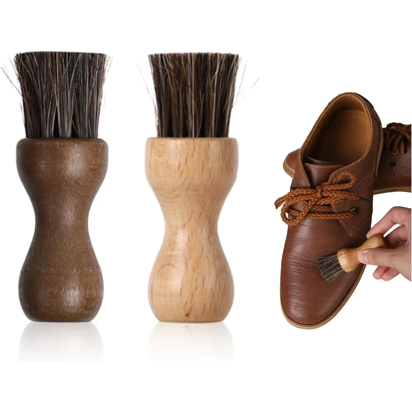 2 Packs Show Polish Applicator Horsehair Shoe Brush Set Horse Hair Applicator Brushes for Leather Shoe Care Shine Polish Tools for Boots Clean Brush for Shoes