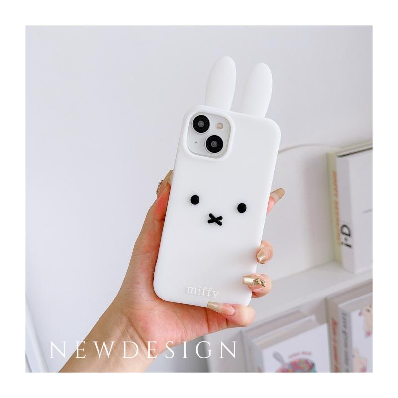 Luxury Cute Pink White Miffy silicone soft phone Case For iPhone 12 13 14 15 16 17 Pro Max Funny Cartoon long ear Miffy Cover﻿