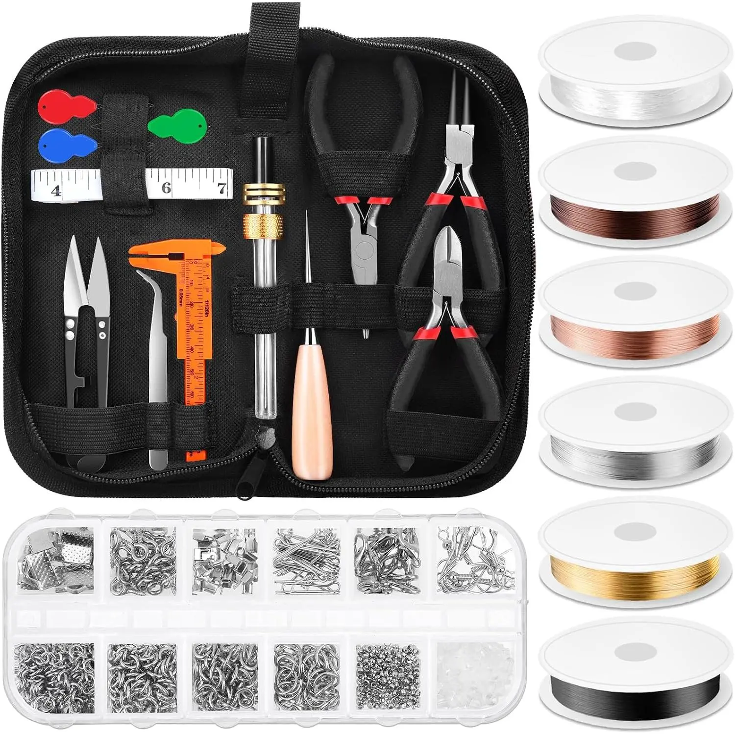 Wire Wrapping for  Making, Repair and Beading Supplies Kit with Craft Ring Wire, Tools, Pliers and  Findings
