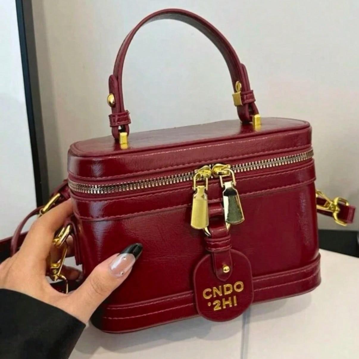 Cute High-Quality Burgundy Color Crossbody Bag, Designer Sweet French Style Shoulder Bags Purse Chic Large Capacity Makeup Bag Fashion Ladies Handbag Fashionable Burgundy Bag Work Tote bag for Woman