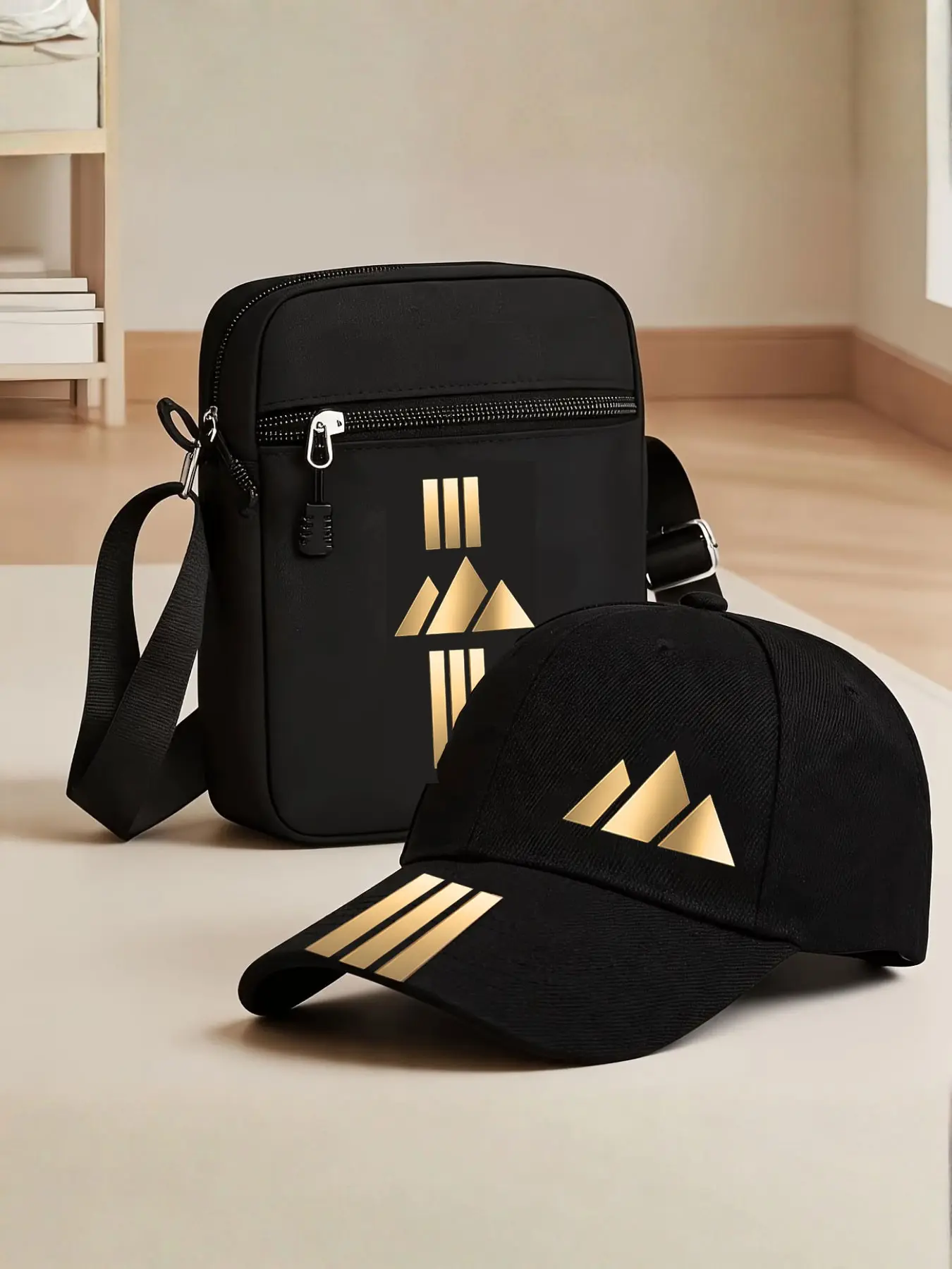 Gradient Geometric Pattern Baseball Hat and Crossbody Bag Set, Adjustable Street Fashion Outdoor Sports Cap and Shoulder Bag, Perfect Gift, Adjustable Streetwear Hat