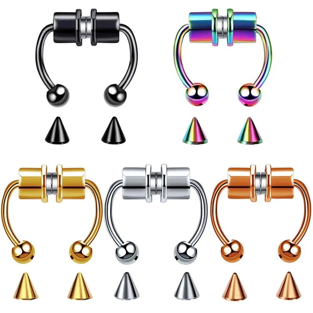 Female Stainless Steel Magnetic Fake Piercing Nose Ring - Septum Clip, Rock Hip-Hop Style Fashion Body Jewelry for Wholesale, Septum Retainer, Magnetic Septum Ring