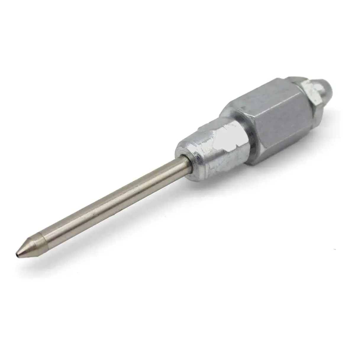 Narrow Needle Dispenser for Precision Application, Compatible with Locknlube Grease Coupler, Adds Extra Reach, Works with Hand-Operated Guns, Snaps Directly onto Jaw-Type Coupler