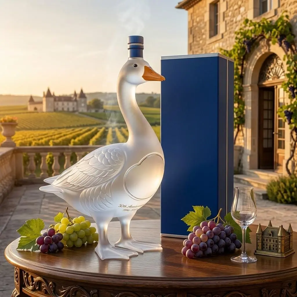 30th Anniversary 3D Sculpted Vodka Bottle, Premium Frosted Glass Goose Wine Bottle Holder & Decanter, Unique Liquor Bottles for Home Bar