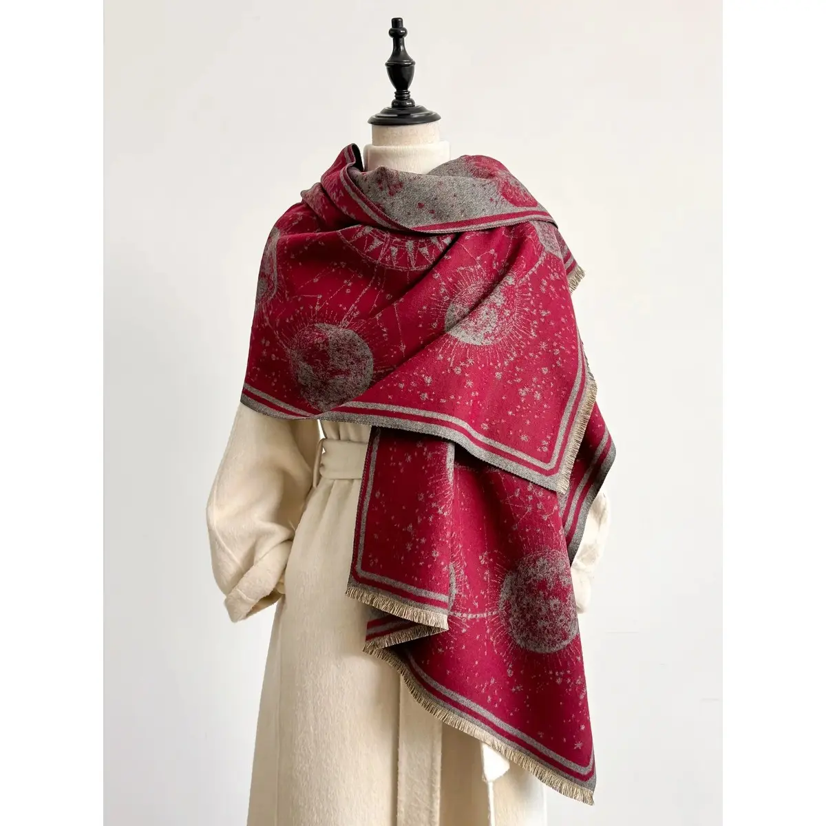 Loose Fit Shawl with Starry Sky Pattern - Soft, Warm Woven Tencel Cotton Unisex Accessory with Tassels for Fall-Winter, Whimsical, Neck Scarf, Casual