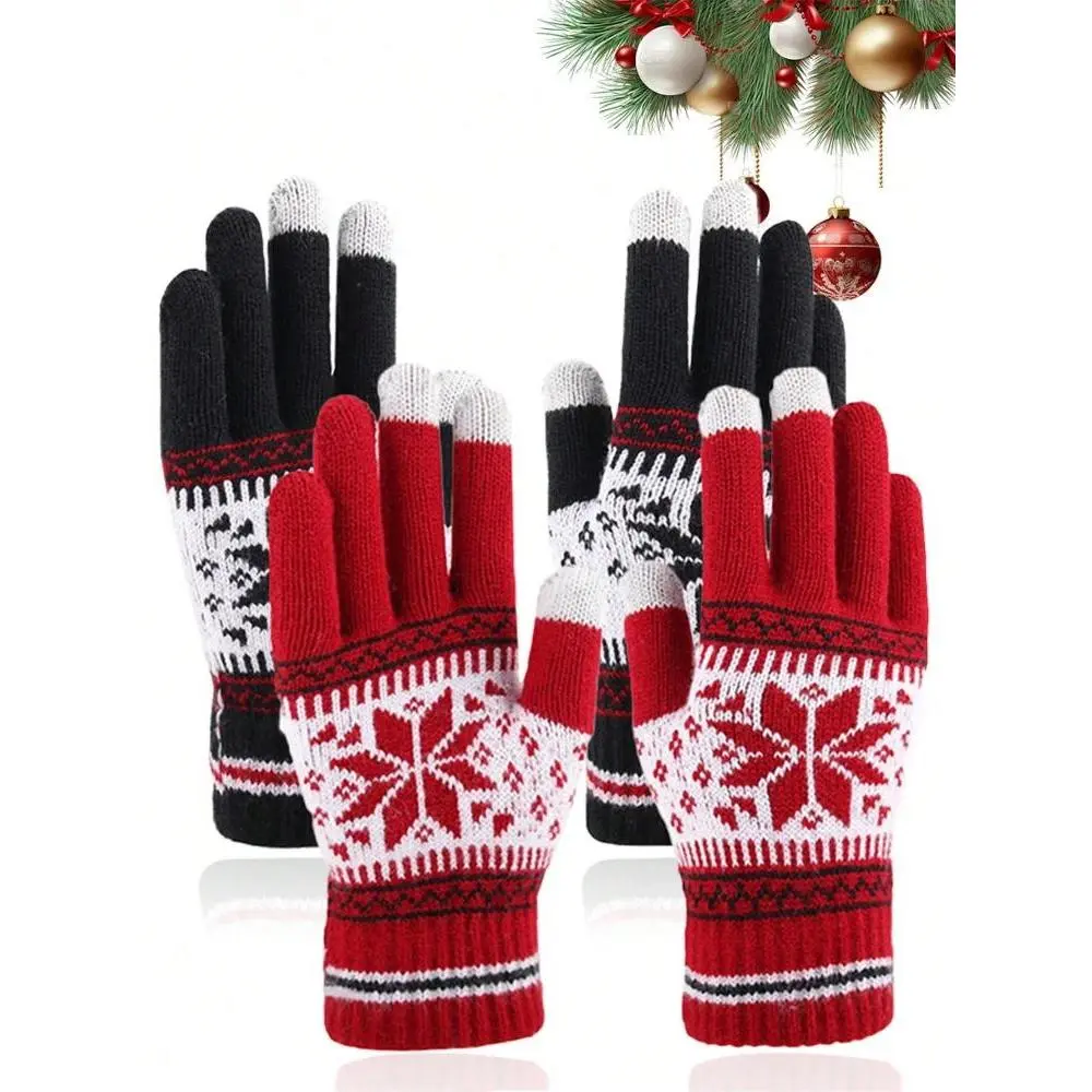 Touchscreen Gloves Knitted Winter Gloves for Men and Women Cozy Thick Warm Snowflake Pattern Thermal Gloves for Texting Driving Couple Gifts