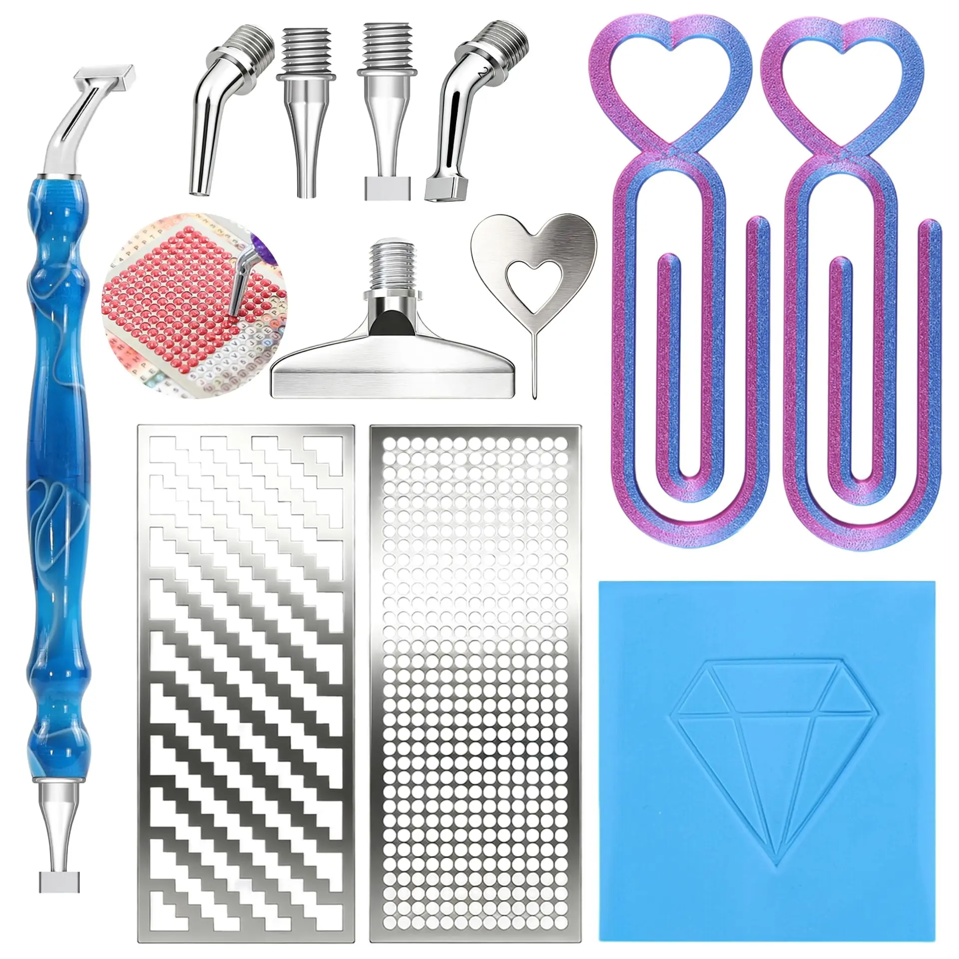Diamond Painting Brush with Ruler, Multi-Drill Tips, Stainless Steel Round Drill Ruler, Press Wheel & Clip for 5D Diamond Art Tools DIY Craft Supplies, Diy Crafting Tools