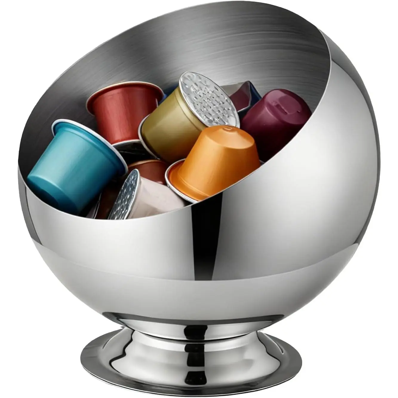 Coffee Pod Holder - Large Capacity Metal K Cup serve for Nespresso Pod Storage Container with Silver Finish, Multi-Use Creamer & Candy Bowl for Countertop, Coffee Bar Accessories(Silver)