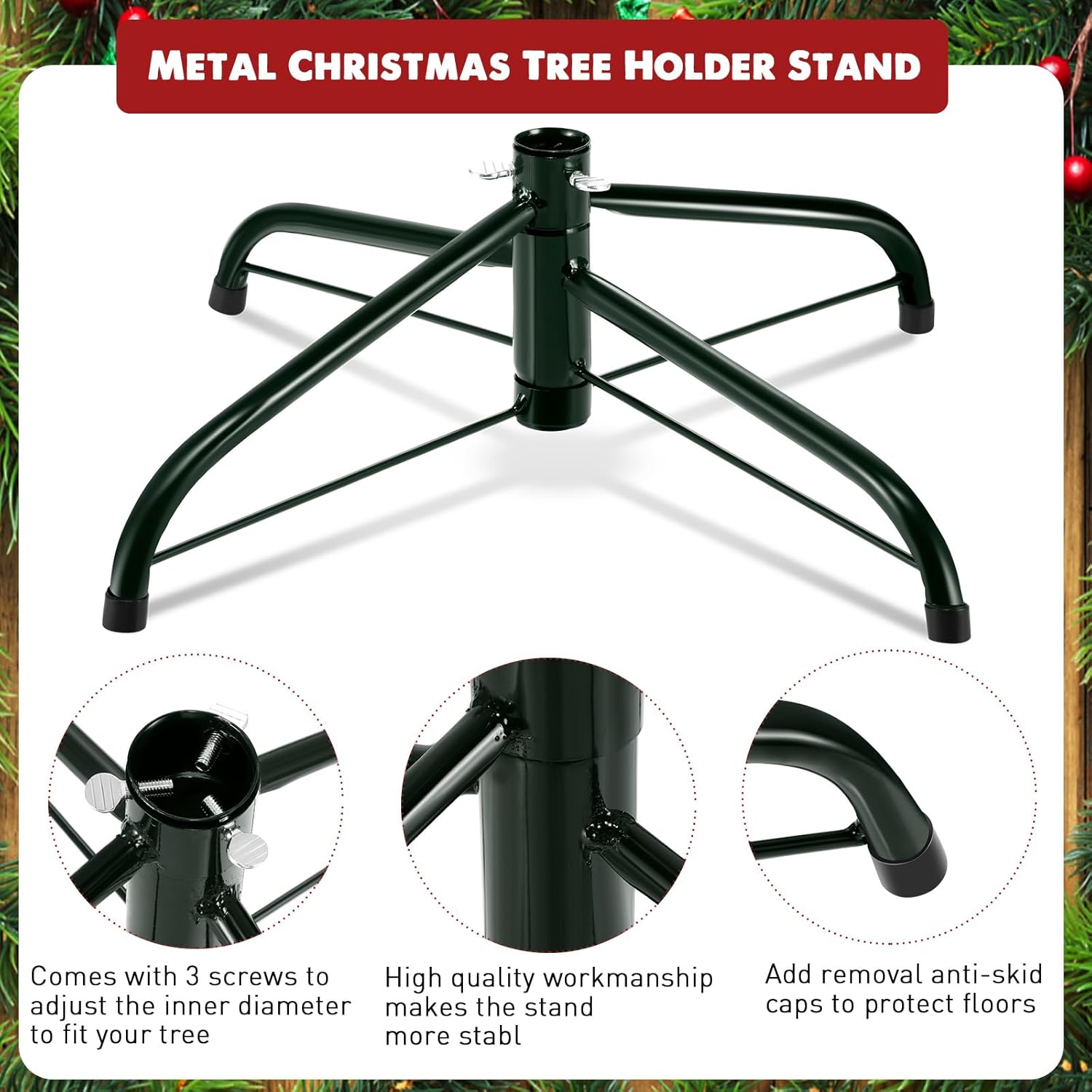 Replacement Christmas Tree Stand for Artificial Trees, Universal Metal Christmas Tree Base Folding Artificial Xmas Holder(Green,16 Inch)