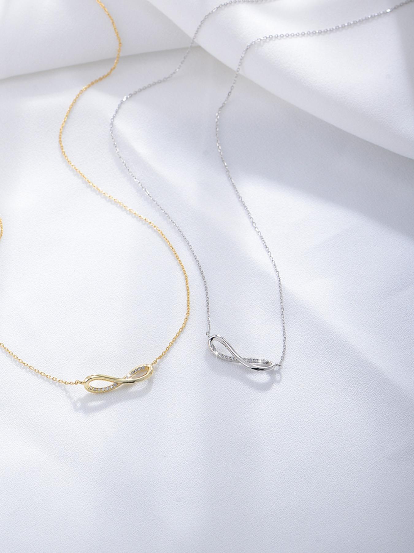 S925 Sterling Silver Infinity Symbol Design Pendant Necklace, Artificial Zircon Decor Necklace for Women & Girls, Trendy All-match & Exquisite Jewelry for Birthday Gift