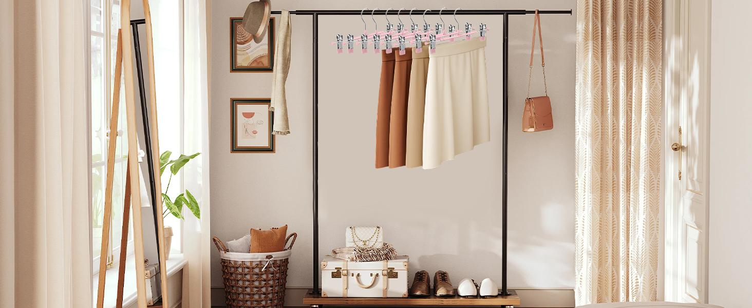 Pants Hangers with Clips for Women 24 Pack, 12Inch Adjustable Heavy Duty Skirt Hangers, Space Saving Non-Slip Shorts Jeans Trousers Clothes Hangers, Black