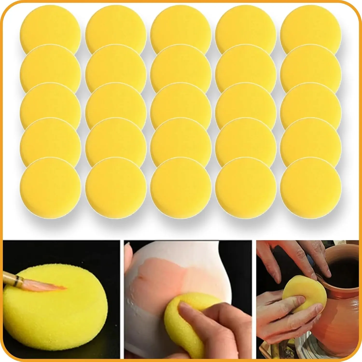25Pcs 3inch Round Pottery Sponges for Clay, Paint Sponges for Acrylic Painting, Artist Sponges