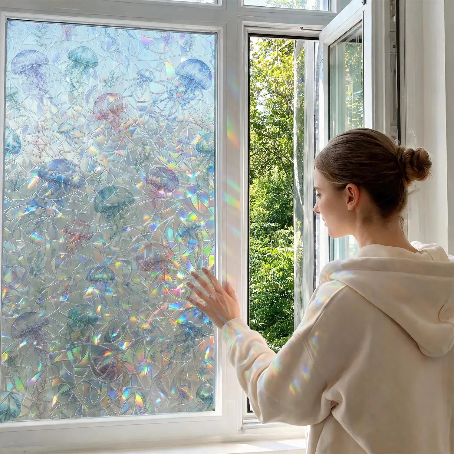 1pc Stained Glass Window Privacy Film,No Glue Static Cling Removable Reusable Window Sticker,Easy To Maintain,For Bathroom Door Kitchen Glass Door Balcony
