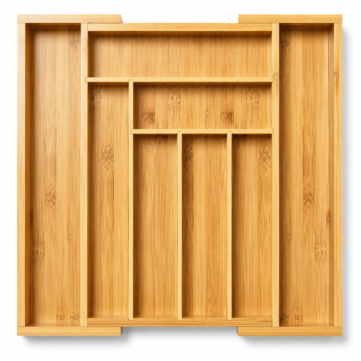 Bamboo Drawer Organizer, Expandable Cutlery Tray with 6-8 Compartments, Adjustable Utensil Holder for Silverware, Flatware and Kitchen Tools