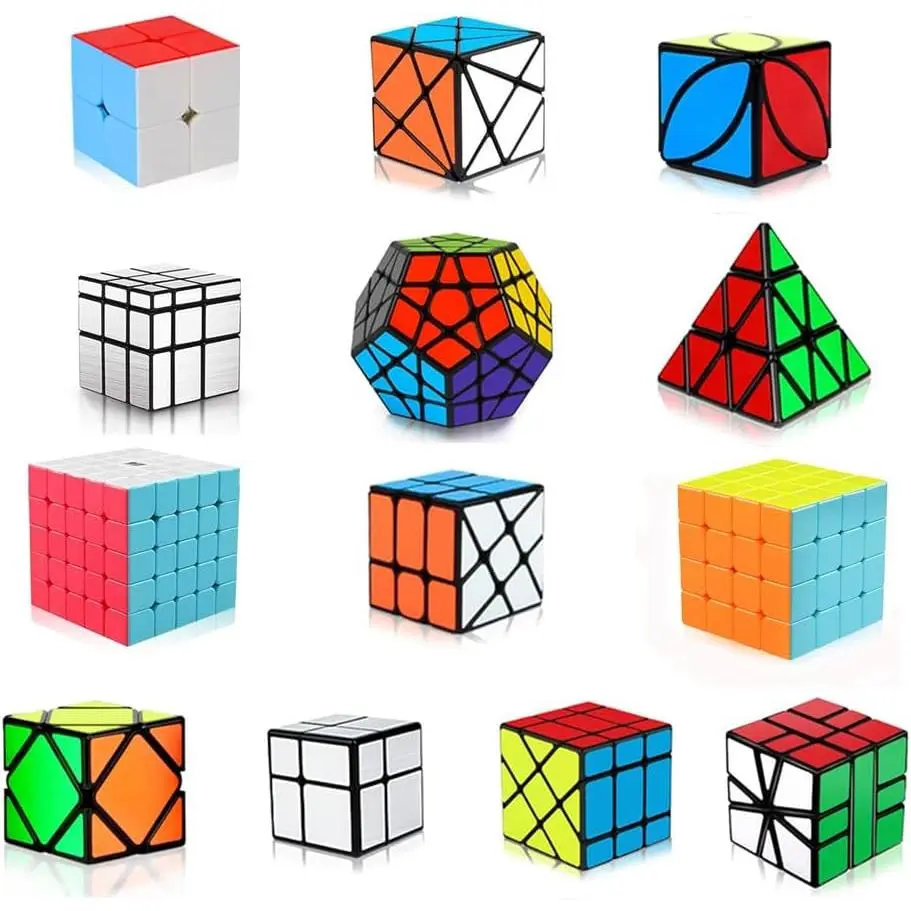[13Pack] Speed Cube Set - Megaminx Mirror Pyramid Fluctuation Angle Wheel Square King Puzzle Collection Speed Cube Bundles for Kids & Adults