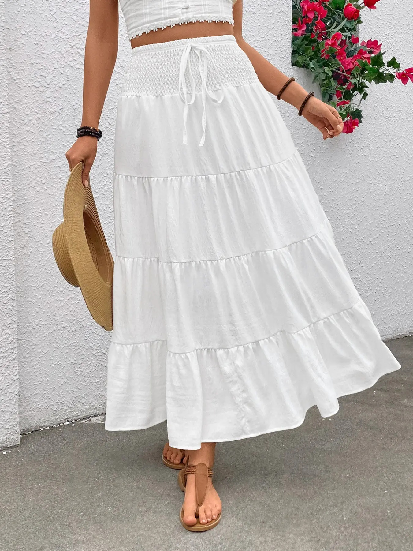 French Style Soft Waist Flared Dress, Drawstring Tie Design, Lightweight Breathable Conceals Fat Shows Slim, A-Line Skirt