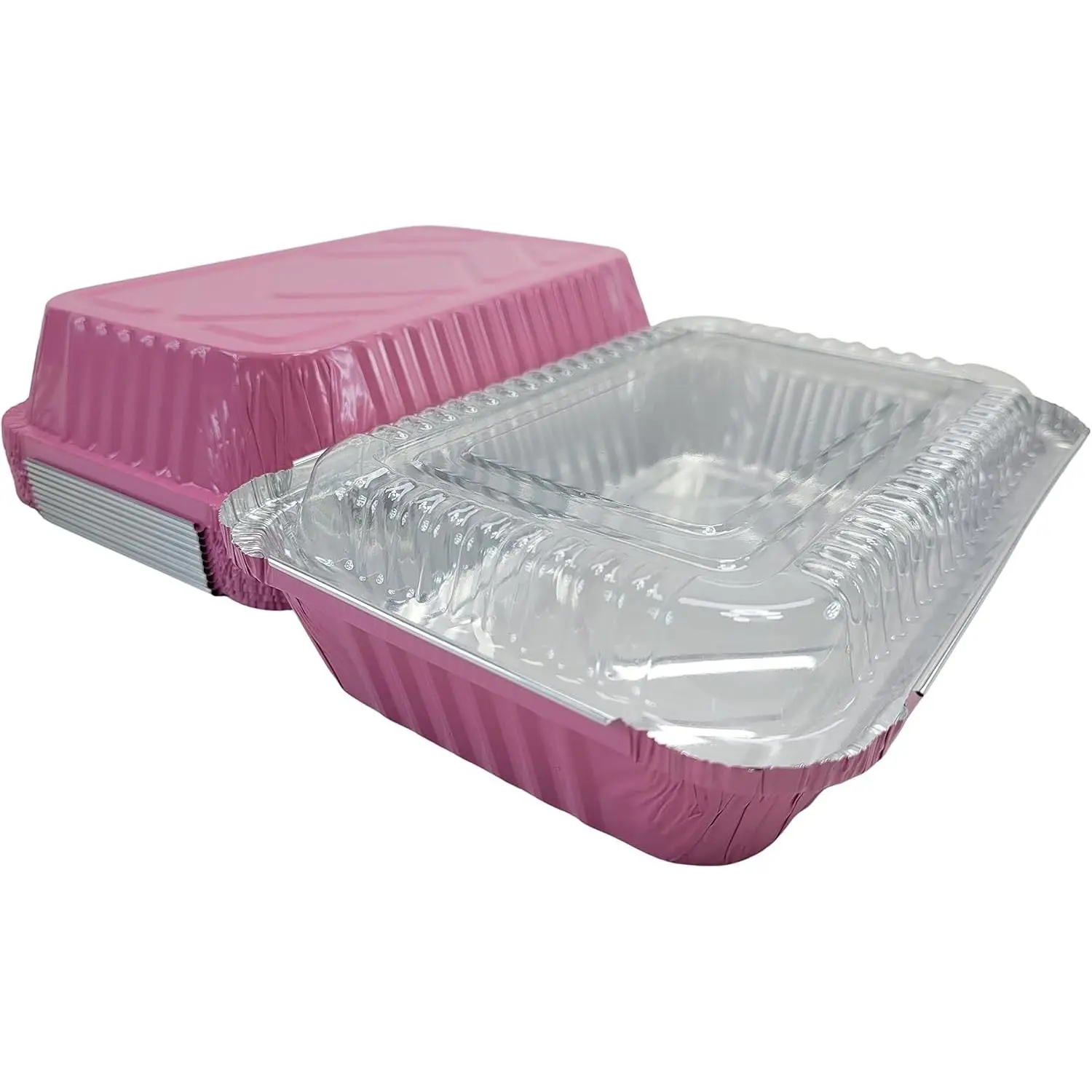 Colored 1.5 LB Shallow Foil Oblong Pan w/Plastic Lid - Aluminum Pans with Lids for Commercial and Home Kitchens - Durable Foil Containers with Lids for Cooking, Freezing, Storing - 6417P
